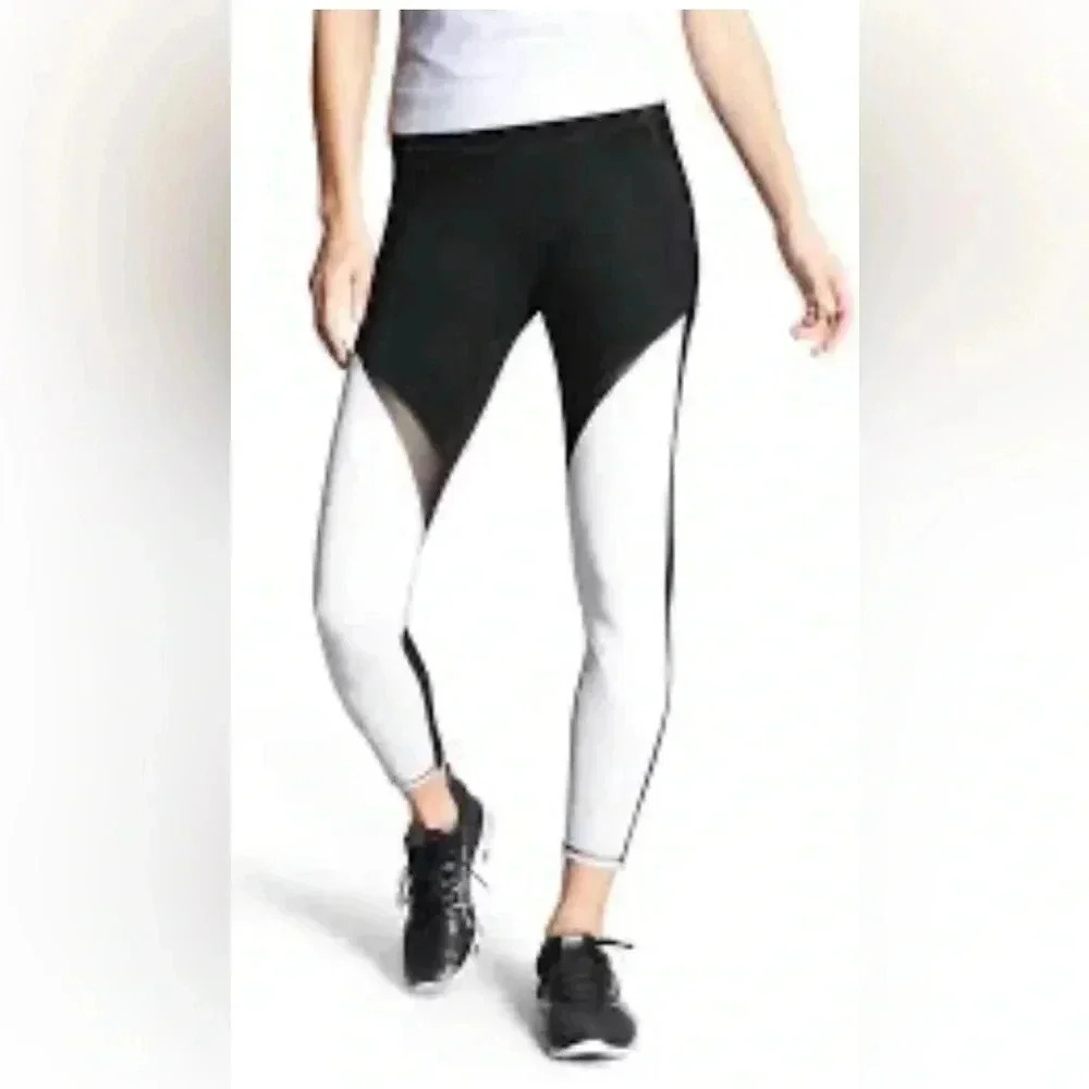 Athleta Precision 7/8 Tight High Rise Legging Black White Mesh Compression